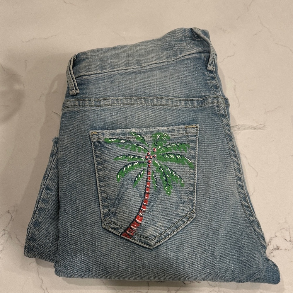 MOTHER Light Blue Jeans with Palm Tree Embroidery